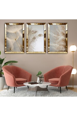 3-Piece Gold Plexiglass Edge Collage Drawing Painting YNPLK-22 - Zevahir Mobilya Dekorasyon