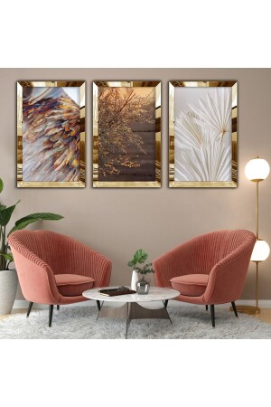 3-Piece Gold Plexiglass Edge Collage Drawing Table - Zevahir Mobilya Dekorasyon