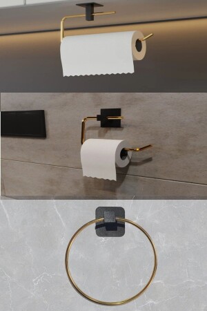 3 Piece Gold Stainless Paper Holder Gold Colored Paper Towel Toilet Paper Towel Holder Set of 3 Set of 3 Gold - Genel Markalar