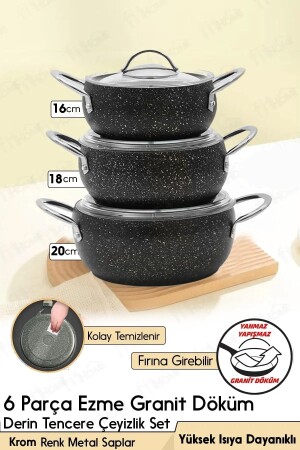 3-Piece Granite Cookware Set 16-18-20 Cm Casserole Pot Oven Can Go Non-Stick Cookware Set DERİNTPOSETİ - FİTHOME