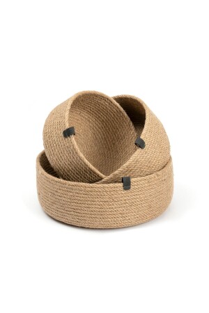 3-Piece Jute Shallow Wicker Basket, 100% Handmade, Wicker, Jute, Cotton, Vegan OpiaKPS31 - Handmade Opia