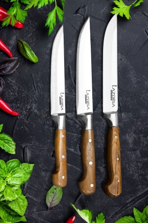 3-Piece Kitchen Knife Set Meat Bread Vegetable Fruit Knife YNMD16 - LAZBİSA