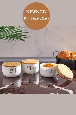 3-Piece Luxury Glass Spice Jar Set, Salt, Pipper, Spice Jar, Bamboo Lid Spice Jar Set 300 ml 3-Piece Spice Jar Set 300 ML WHITE - NEWNOW