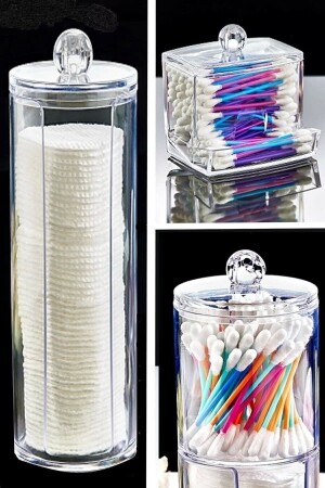 3-Piece Makeup Organizer Set - Makeup Cotton Swab Shape Organizer - Covered Cosmetic Organizer - Tugomer