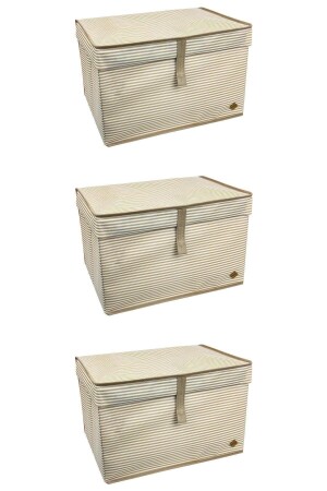 3-Piece Multi-Purpose Box Maxi Brown Striped 50x40x30 cm - Alas