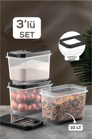 3-Piece Multibox 10 Lt Pulses Storage Container - Food Storage Container with Sliding Lid Flour Container Anthracite MCH-616 - Meleni Home