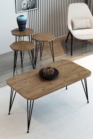 3-Piece Nesting Coffee Table and Coffee Table Set Octagonal Coffee Table Set Wire Leg Metal Coffee Table Set ZigonOrtac - Modalanka