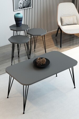 3-Piece Nesting Coffee Table and Coffee Table Set Octagonal Coffee Table Set Wire Leg Metal Coffee Table Set ZigonOrtac - Modalanka