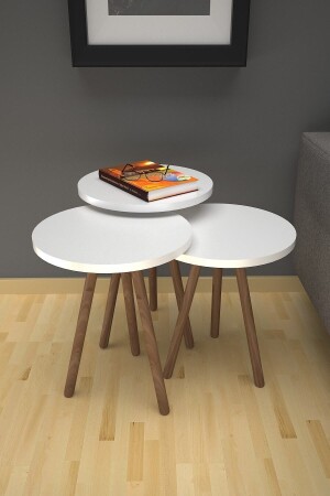 3-Piece Nesting Coffee Table with Wooden Legs White Round 3-Piece Wooden - Mobezzo
