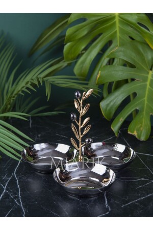 3-Piece Olive Branch Snack Bowl with Brass Handle - MIARIK DESIGN & DEKORASYON