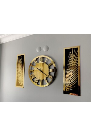 3-Piece Palm Tree and VIP Clock Wall Decoration Set Made of Mirrored Plexiglass - Wooden Factory