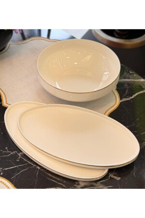 3-Piece Porcelain Gold Modern Sufi Salad Bowl Set - Onedekor