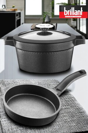 3-Piece Pot Pan Set Granite Fireproof Non-Stick Cast Iron Pot Pan Set PRA-7999273-2266 - Brillant