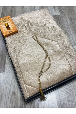 3 Piece Prayer Rug Set, Dowry Bundle Boxed, Velvet Laced Bride and Groom Set - Ayhanhome