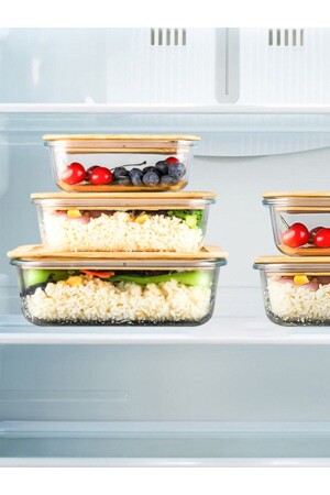 3-Piece Rectangular Vacuum Bowl Glass Storage Container with Bamboo Lid (640-1000-1500 ML) kbr-bb9101281 - morponi