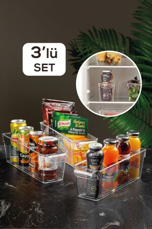 3-Piece Refrigerator Organizer - Transparent Inside Refrigerator Organizer 10 X 32.5 X 10 Cm MCH-536 - Meleni Home