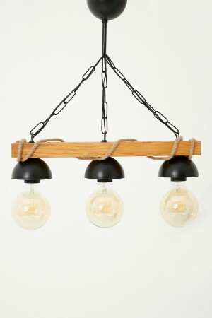 3 Piece Rustic Chandelier with Wooden Rope Modern Design walnutr3 - megüsa