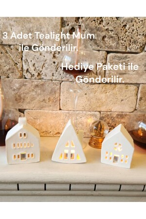 3-Piece Scandinavian New Year Decorative Concrete White Home Candle Holder Tealight Candles Included - Rota Hediyelik