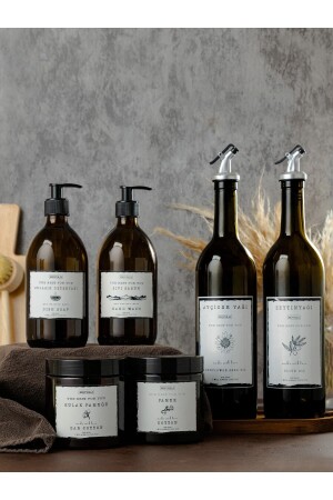 3 Piece Set 6 Pieces 250 ml 2 Li Glass Liquid Soap Dispenser 2 Li Cotton Bottle 2 Li Glass Oil Pot Bottle 3lusabun - BÜYÜLÜ HOME