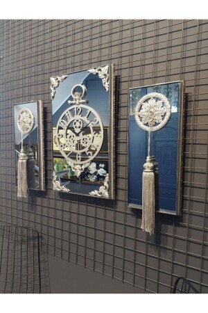 3-Piece Silver Clock, Clock, Mirrored Clock, Framed Clock, Decorative Clock, Wall Clock, Gift MS001 - byMelekoğlu