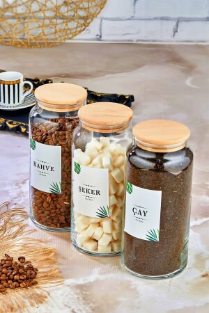 3-Piece Tea & Sugar & Coffee Storage Container with Wooden Lid 1300 Ml Glass Jar FBZ-1300-22C - FBZhome