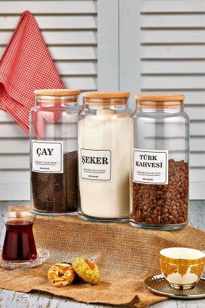 3-Piece Tea & Turkish Coffee & Sugar Storage Container with Wooden Lid 1300 Ml Glass Jar FBZ-SUGARTEACOFFEE-1300ML - FBZhome