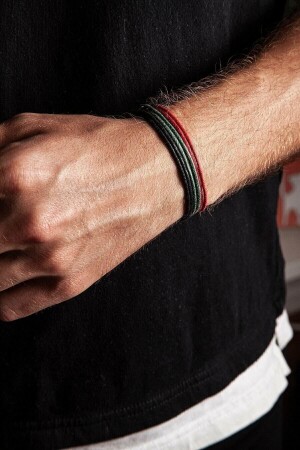 3-Piece Thick Adjustable Rope Bracelet - black - Red - Green - Lade