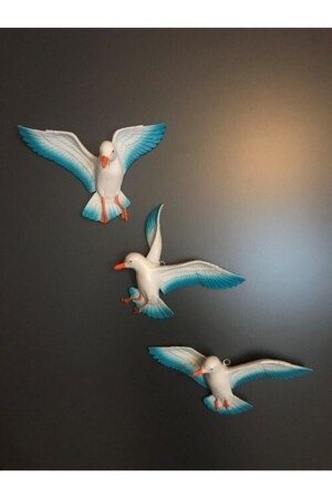 3-Piece Turquoise and White Seagull Garden Balcony Wall Ornament - Pasifik Tasarım