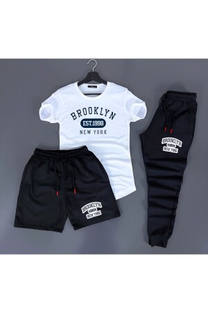 3-Piece Unisex Oversize Combination Brooklyn Printed T-shirt- Shorts and Tracksuit Combination - Rex Darius