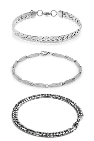 3-Piece Unisex Tarnish Stainless Steel Urban Crush Singapore Cuban Model Sports Bracelet Set - The Collection