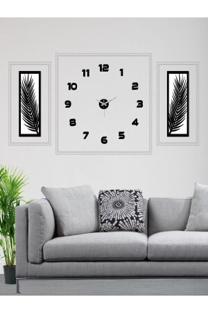 3 Piece Wall Clock Set, Acrylic Plexi Mirrored Palm Leaves And Wall Clock UV Panel Set wf-saat-palmroma - Wooden Factory
