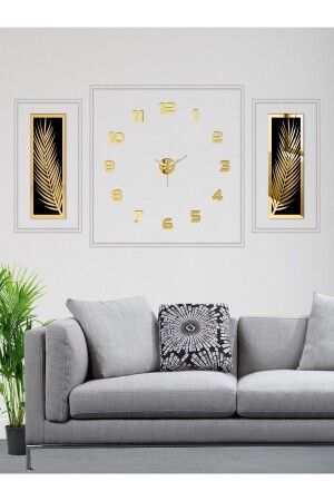 3 Piece Wall Clock Set, Acrylic Plexiglass Mirrored Palm Leaves And Wall Clock wf-saat-palmroma - Wooden Factory