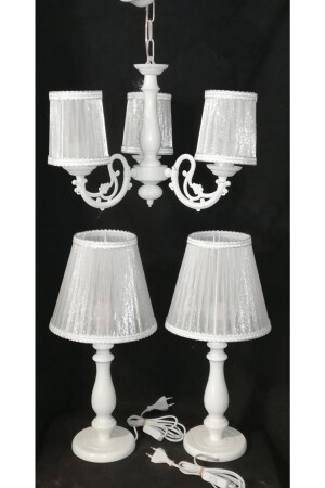 3 Piece White Bedroom Chandelier Lampshade Set with White Wooden Legs 32222000 - TEKAY AYDINLATMA