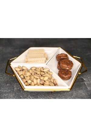 3-Piece White Breakfast Snack Bowl with Gold Stand see-t004 - Leila