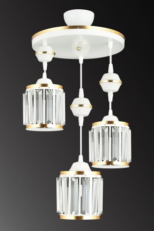 3-Piece White Pendant Lamp with Crystal Stone and Yellow Strip Cylinder Downward Facing Luxury Chandelier SNSZ811101306 - SONSUZ AYDINLATMA&AVİZE