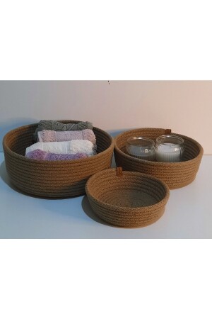 3-Piece Wicker Basket Set, Multi-Purpose Organizer 6 Mm Thick Jute Colored Rope TYC00628351996 - Hediyeninellitonu