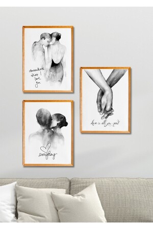 3 Piece Wood Frame Look Valentine Wall Decor Painting Set For Living Room Bedroom Kitchen - Nt Handmade
