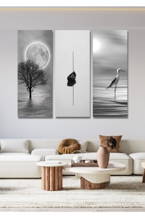 3 Piece Wood White Nature Wall Decor - Painting Set For Living Room Living Bedroom Cafe Entrance Kitchen - Nt Handmade