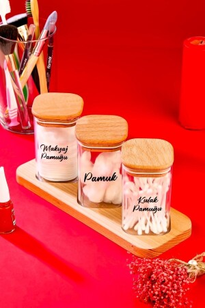 3-Piece Wooden Cross Stand 250 ML Mica Cotton Bowl Set Decorative Bathroom Organizer - Fbzhome
