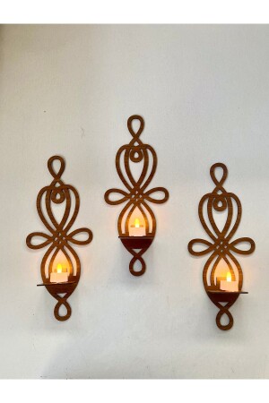 3-Piece Wooden Wall Candle Holder Sconce Wall Ornament Candle Holder - Evdeucuz