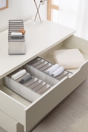 3 Pieces 10 Compartments Gray Striped Cabinet Drawer Accordion Folding Laundry Organizer - Ocean Home Textile