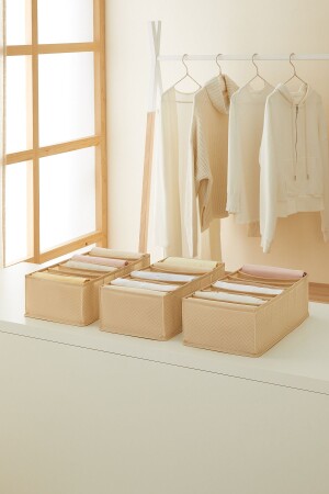 3 Pieces 7 Compartments Beige Cabinet Drawer Accordion Type Folding Laundry Organizer - Ocean Home Textile