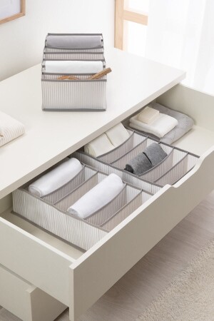 3 Pieces 7 Compartments Gray Striped Cabinet Drawer Inside Accordion Type Folding Laundry Organizer - Ocean Home Textile