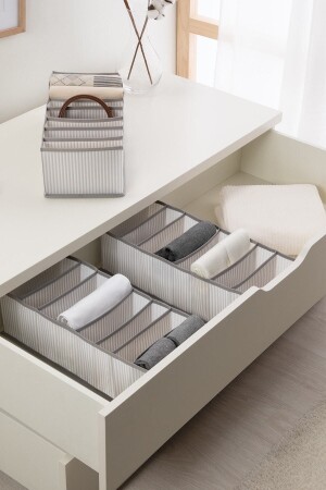 3 Pieces 8 Compartments Gray Striped Cabinet Drawer Inside Accordion Type Folding Laundry Organizer - Ocean Home Textile