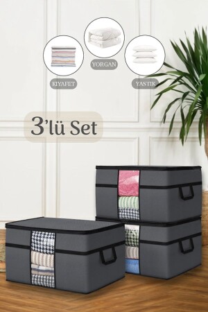 3 Pieces Anthracite Gray Quilt Pillow Storage Bag Large Dowry Storage Bag 70x40x40 HOME. 03692. 00. 92. ANT3 - Helen's Home