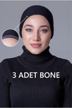 3 Pieces Black Lycra Non-Slip Bonnet 3x0304-01 - nanak