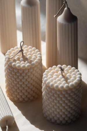 3 Pieces Bubble Cylinder Candle Cream Powder Scented Candle Soy Wax Vegan Candle - Mumy Desing