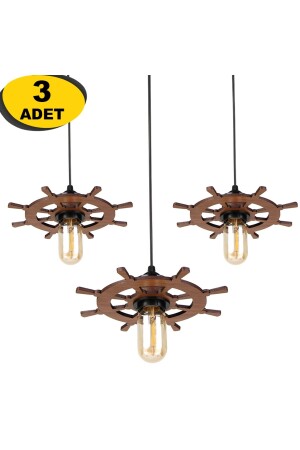3 Pieces Decorative Rudder Natural Wood Pendant Lamp Chandelier - 204 204 Rudder 3 Pieces - Morvizyon