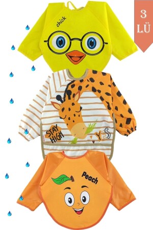 3 Pieces Giraffe Chick Strawberry Patterned Baby Food Bib 6-24 Months - Dubi Baby