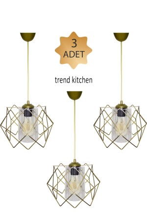 3 Pieces Gold Design Transparent Mica Glass Chandelier 3adtprmtşffcm - Trend Kitchen